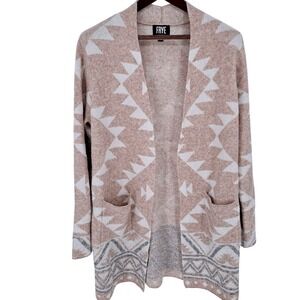 Frye Womens Southwestern Geometric Open Front Cardigan Sweater Tan Grey Medium